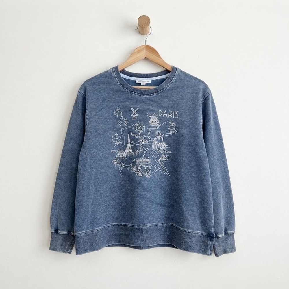 Jane & Delancey Paris France Map Crewneck Sweatshirt 1X Artsy Travel Embroidered
